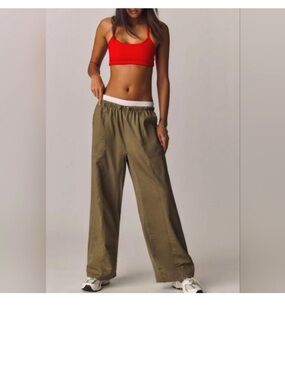 Anthropologie Olive Wide-Leg Elastic-Waist Utility Pants